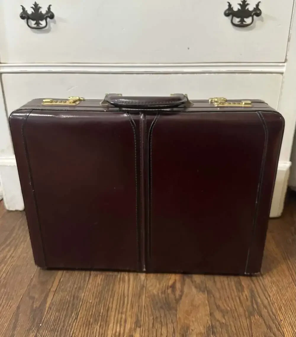 Vintage Heritage Top Grain Leather Hard Shell Briefcase in Burgundy